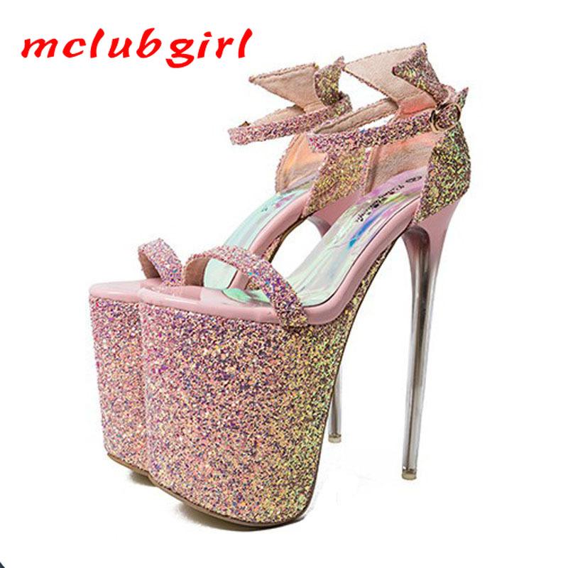 

Mclubgirl 19CM Super High-heeled Hate High Sandals Sexy Nightclub Women's Shoes Waterproof Platform Size 43 MJL, Pink