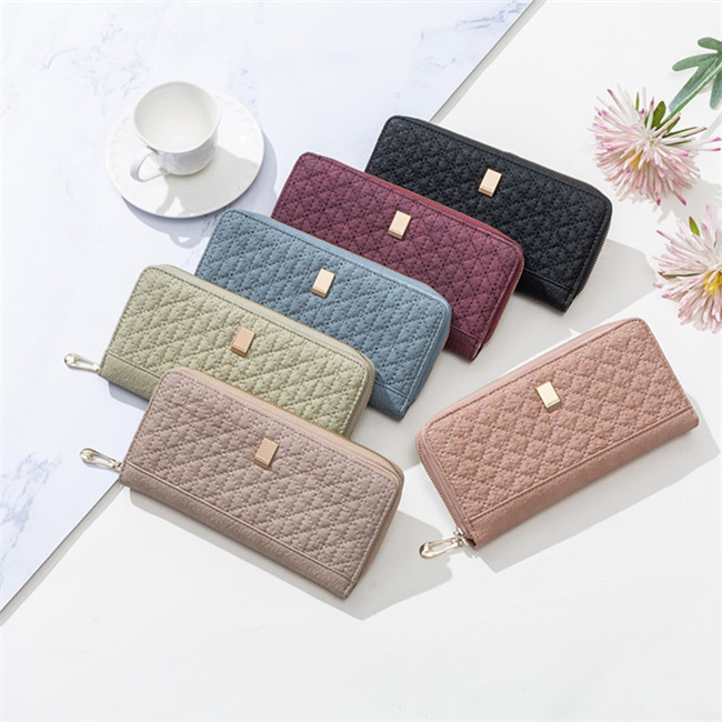 

wholesale women handbag small fresh plaid long wallet Preppy StylePlain leather wallets simple joker plaids student coin purse fashion mobil, Black2(boutique box)