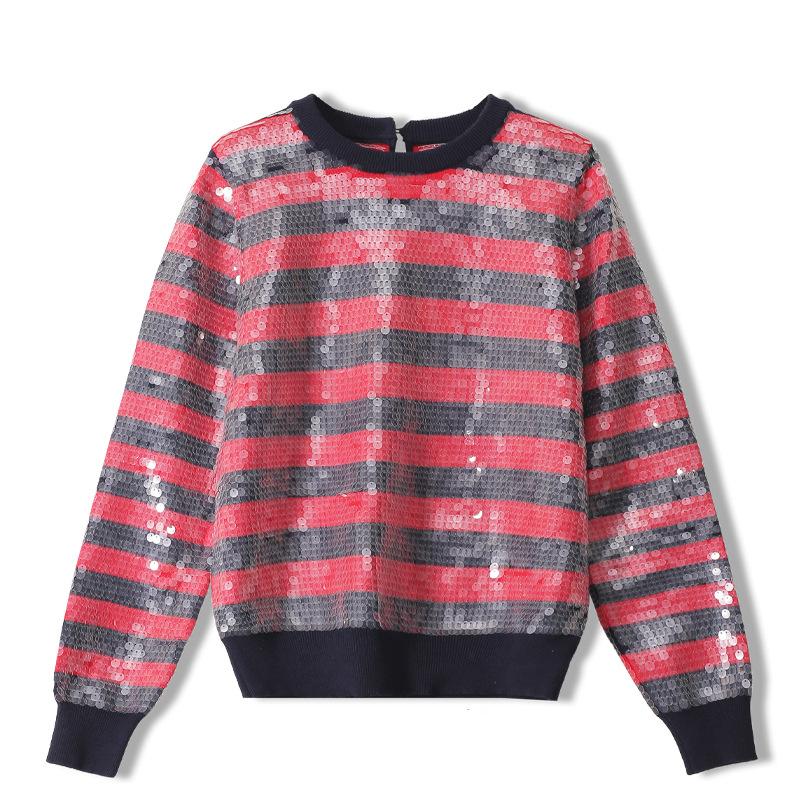 

2020 Autumn Femmes Pullover Sweater Women' Body Sequins Jumpers Warm Color Top Lady' Female Pullover Vintage Striped Sweaters, Red