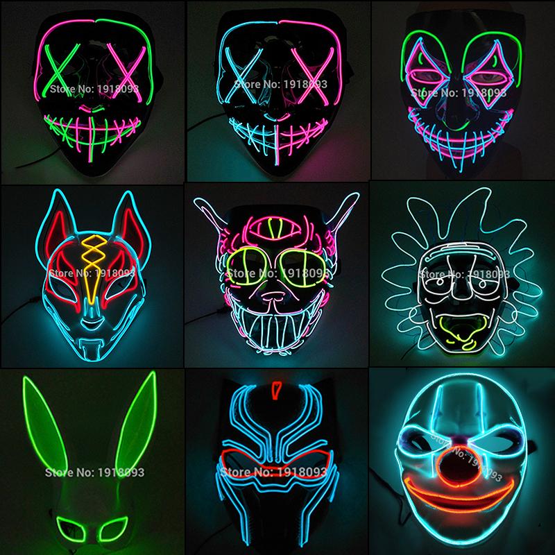 

Hot Sales Halloween LED Mask Party Masque Masquerade Masks Horror Neon EL Mask LED Light Up Halloween Glow Party Supplies