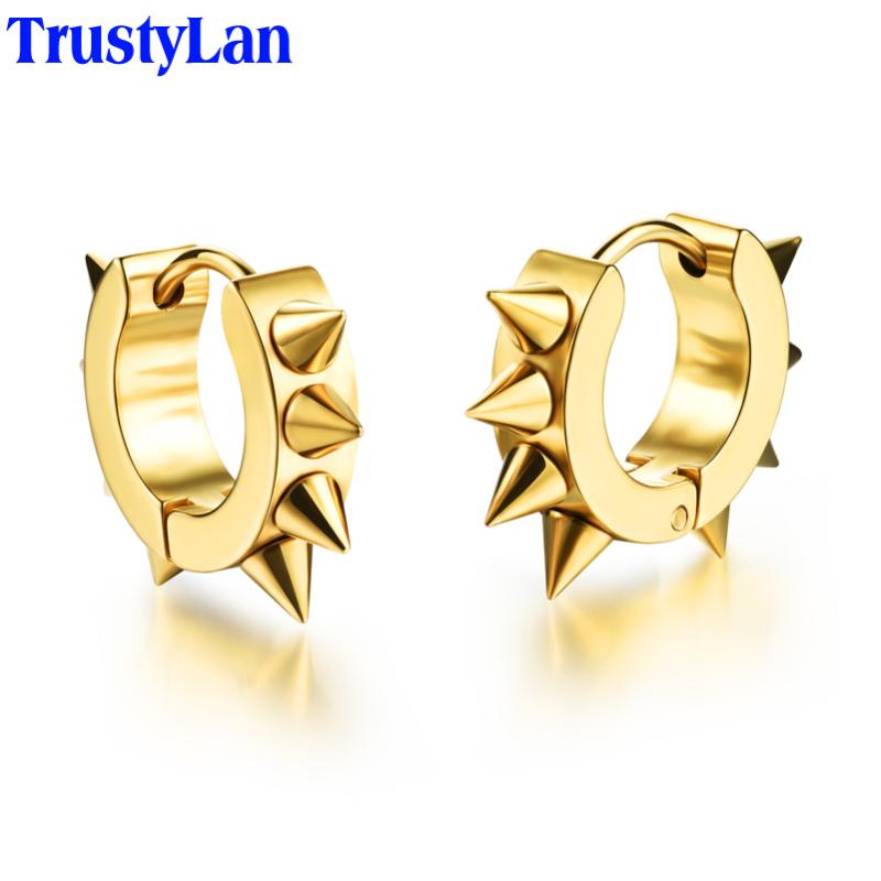 

TrustyLan Never Fade Allergy Free Black Gold Color Stainless Steel Earings Punk Cone Earrings For Women Men Fashion Jewelry 2021