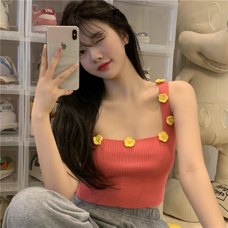 

2021 New 3 colors spring sexy female summer vest 3d floral thin design mesh tops for women (r98149) S40O, Orange
