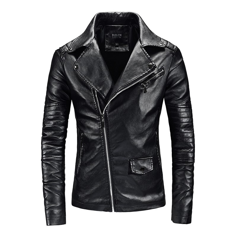

Brand Autumn Winter Casual Zipper PU Leather Jacket Motorcycle Leather Jacket Men Slim Fit Mens Jackets And Coats, Black