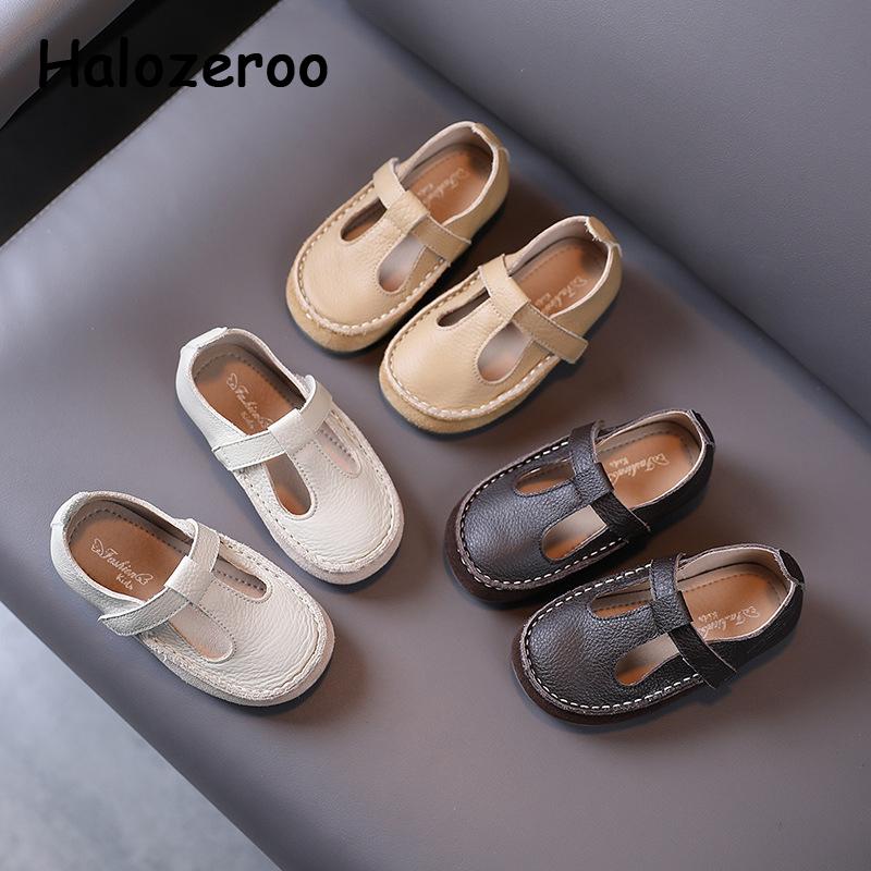 

2021 Spring Baby Girls Shoes Children Soft Flats Toddler Geunine Leather Shoes Kids Brand Beige Boys Fashion Mary Jane New, Brown