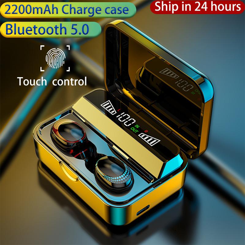 

New 2020 Wireless Headphones Bluetooth Earphones Touch Control LED Display 2200mAh Charge Box Sport Waterproof Headset Earbuds, Black
