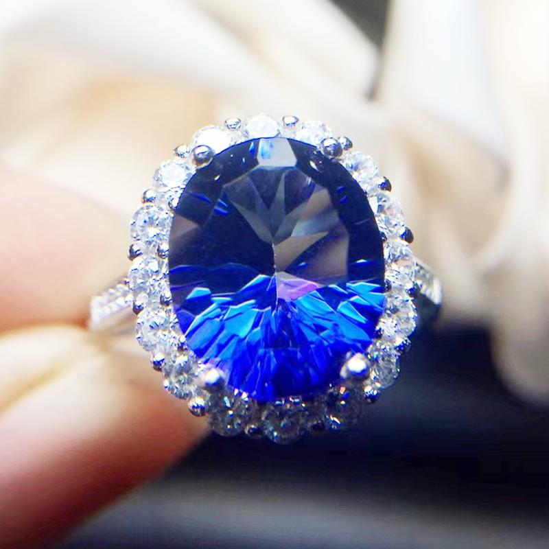 

Cluster Rings Natural Real Blue Topaz Shiny Oval Ring Per Jewelry 10*12mm 6ct Gemstone 925 Sterling Silver Fine T2072810, Golden;silver