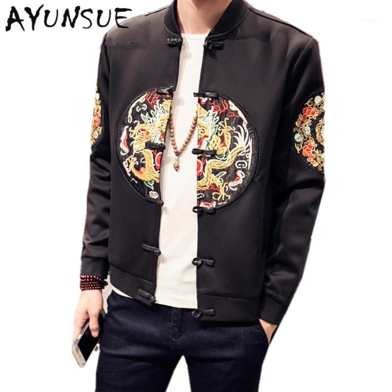 

Men's Jackets Wholesale- Black Chinese Style Casual Baseball Jacket Mens And Coats Bomber Spring Autumn Embroidery Clothing FYY2871, White