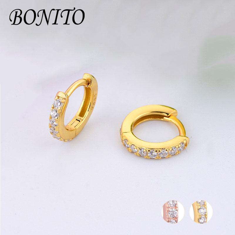 

Hoop Earrings 2 Colors Sparkling Circle Earrings for Women sterling Silver 925 Rose Gold Color Wedding Statement Jewelry Brincos