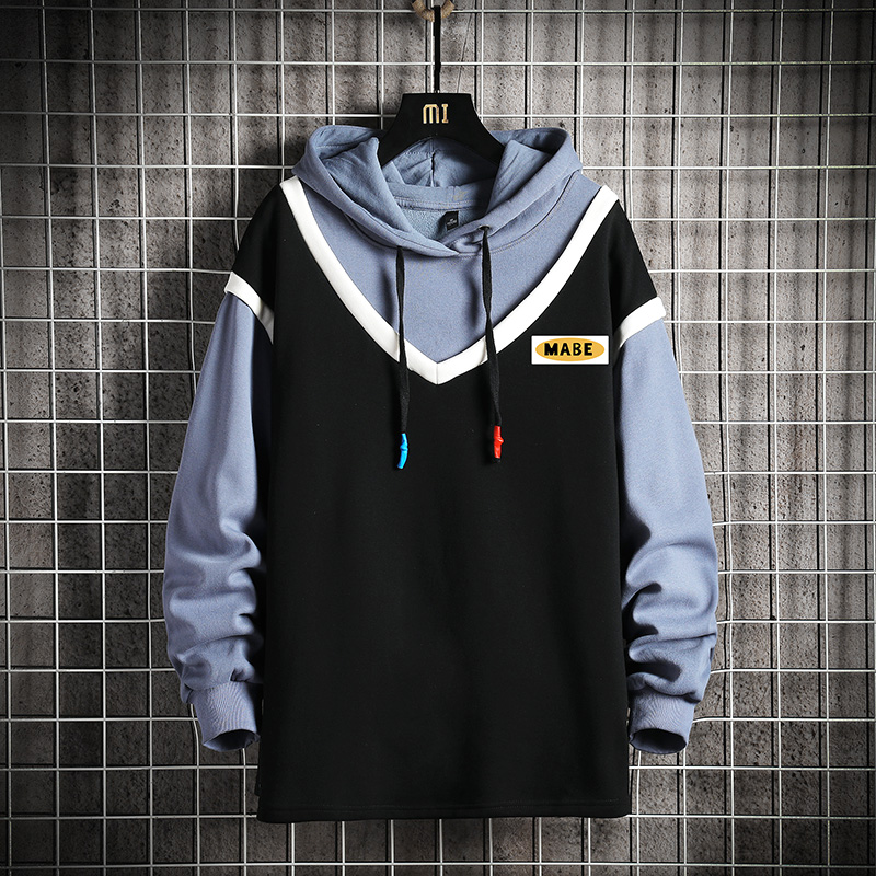 

Oversized Mens Hoodies Men 2020 Autumn Patchwork Sweatshirt Japanese Streetwear Casual Blue Hoodie Men Sweatshirts, Black hoodie men