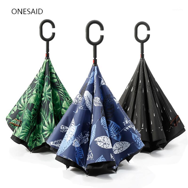 

ONESAID 27 Colors Windproof Double Layer Reverse Umbrella Creative Cars Long C-Handle Women Rain Inverted Umbrella Self-St1, Color 7
