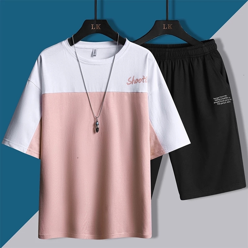 

New Mens Sport Suits Summer Top T-shirts Male Solid Fashion Polyester Tracksuit Men Bermuda Masculina Board Shorts 2021 Sckn, Blue