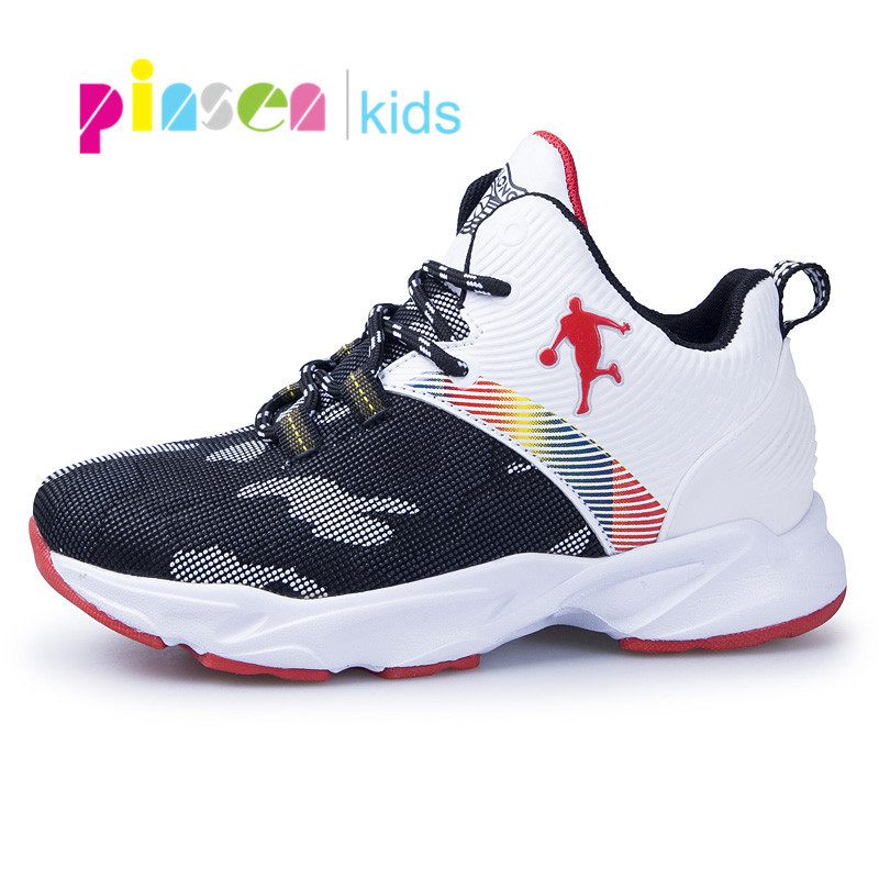 

2019 Winter Non-slip Kids Sneakers Thick Sole Boys PINSEN Basketball Children Sport shoes Outdoor Boy Trainer Basket, Red