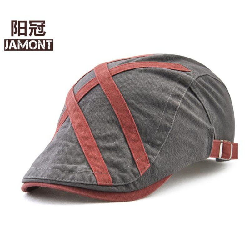 

JAMONT] 2020 Brand Casual Visors Caps Men Beret Hat for Men Flat Cap Cotton Gorras Patch Striped Fashion Hat Casquette, As shown