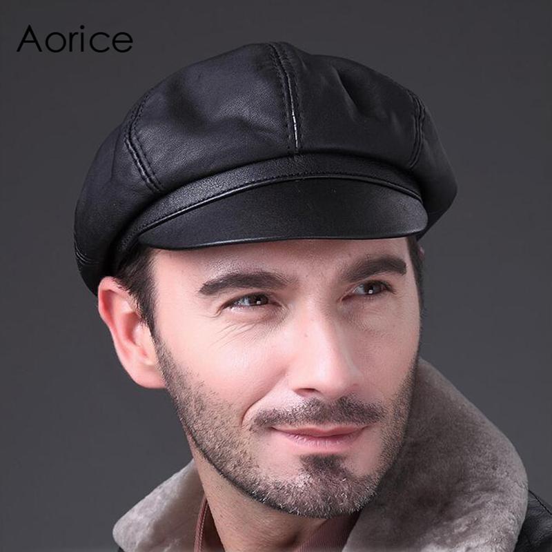 

Aorice Genuine Soft Leather Driving Flat Cap 2020 Autumn Winter Mens Stylish Fashion Outdoors Sport Keep Warm Hat Black HL010