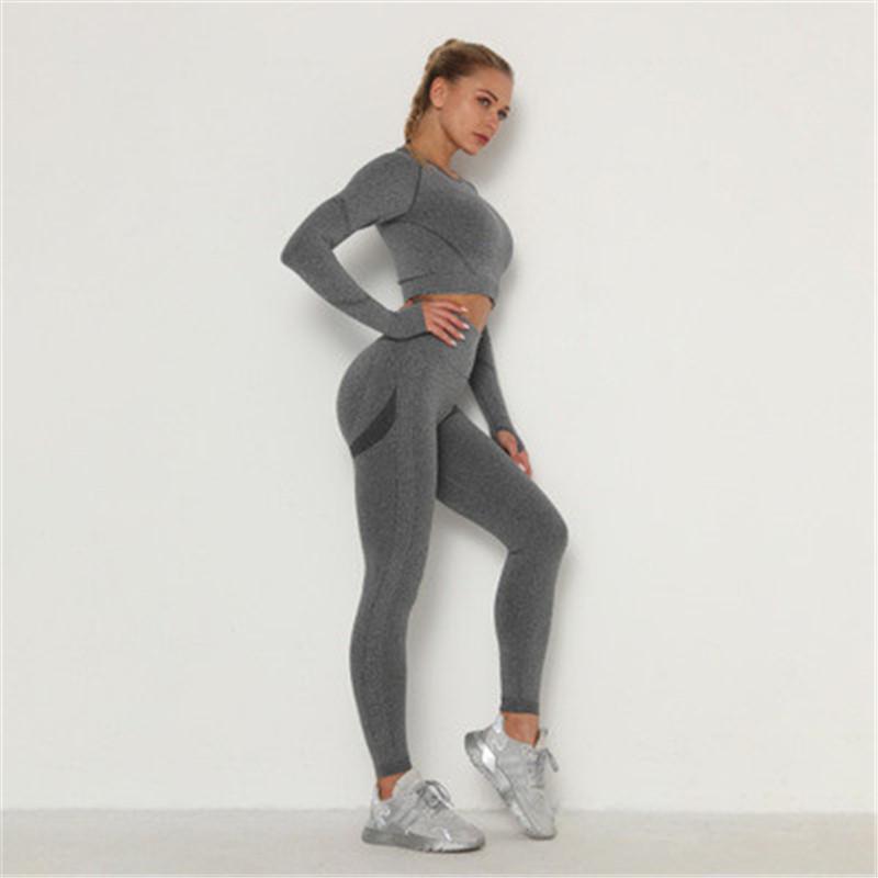 

Yoga Clothing Set Sports Suit Women Leggings+Long Sleeve Top Tracksuit Stretchy High Waist Gym Sexy Fitness Yoga Sportwear Set, Orange