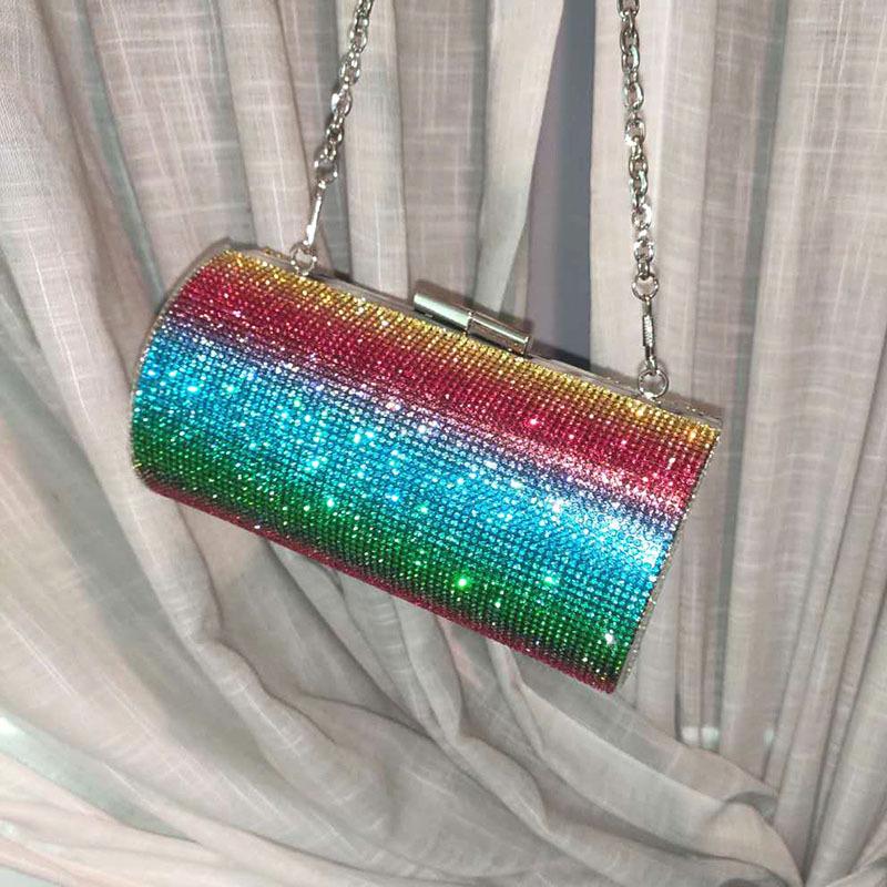 

2021 Autumn and Winter Diamond-studded Personality Evening Bucket Bag Wild Cylindrical Bag Shoulder Messenger Bags Women Handbag