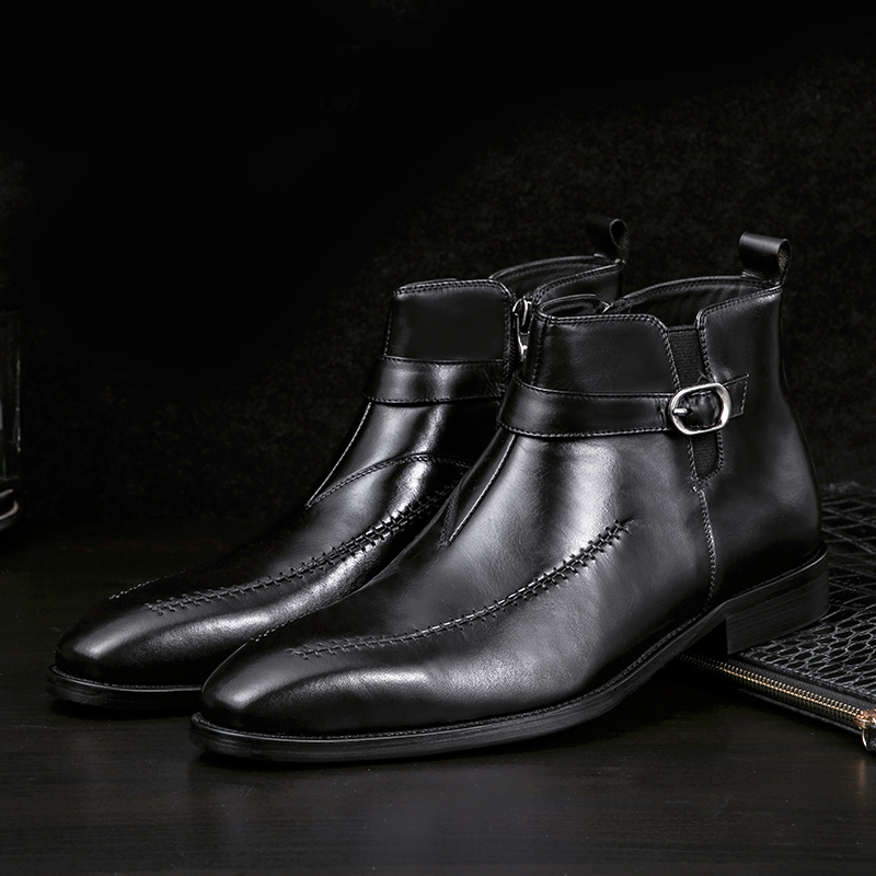 

2020 Design Genuine Luxury Leather Men High Ankle Degree Zip Buckle Belt Shoes in Basic Boots F4q2, The picture