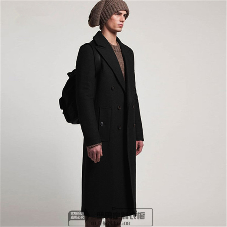 

2021 New S-7xl!! Young Autumn/winter Trendsetter Thick British on Knee Long Wool Stylist Black Coat PEQW, No cotton