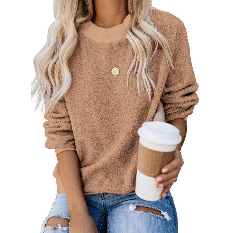 

Aprmhisy Women Ladies Solid Plush Pullovers New Autumn Winter Long Sleeve Thick Warm Sweatershirts Tops Mujer, Coffee