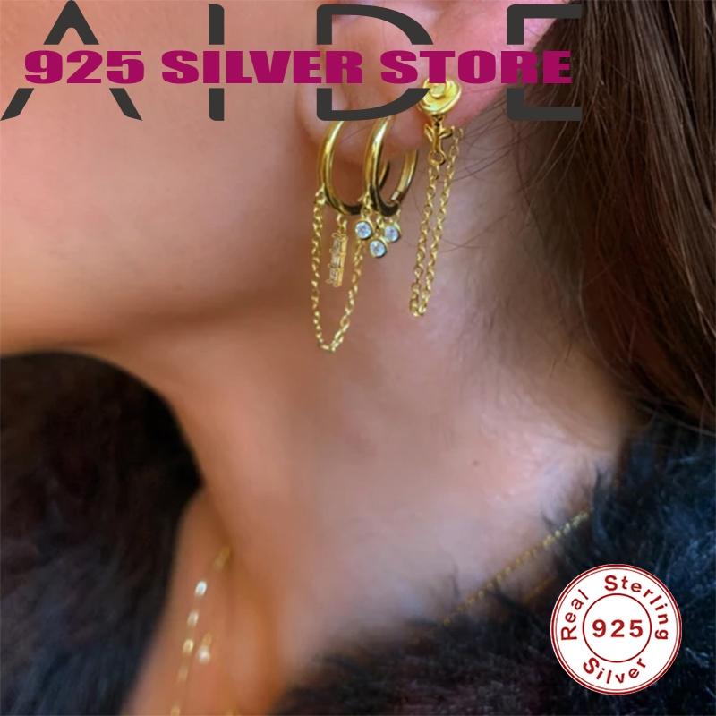 

Hoop & Huggie Aide Luxury Crystal Piercing 925 Sterling Silver Earrings Chain For Women Fashion Jewelry Support Reseller