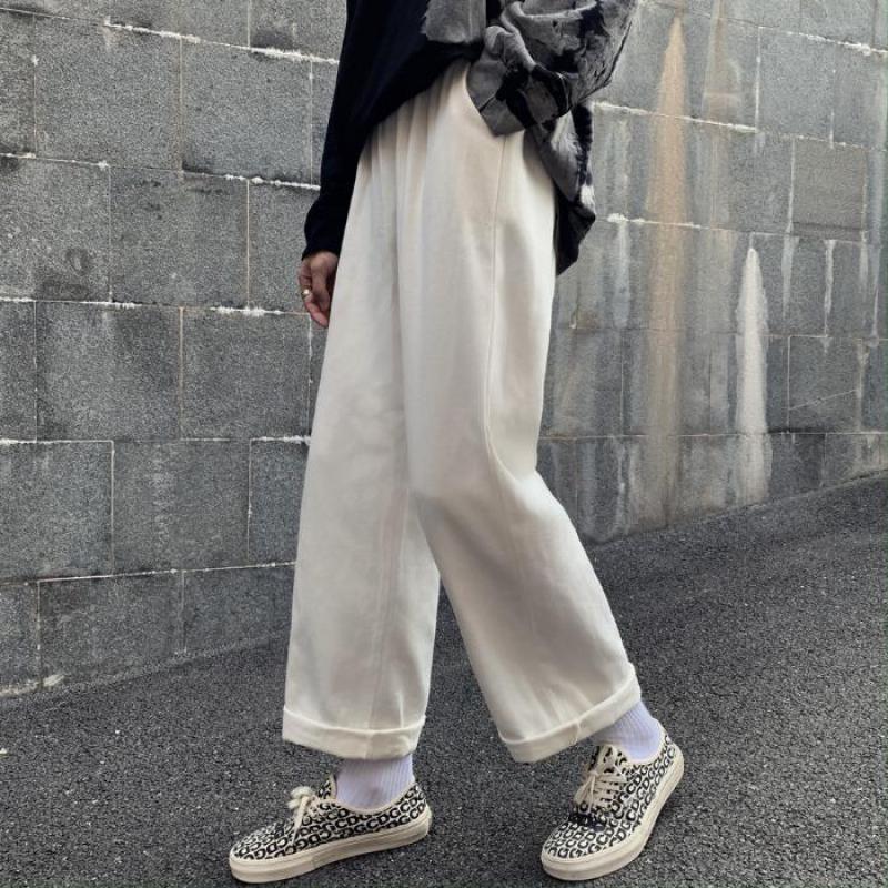 

Men Casual Straight Pants Men 2020 Autumn Japanese Loose Pants Mens Solid Cotton Male Streetwear Trousers Clothing, Black wide leg pants
