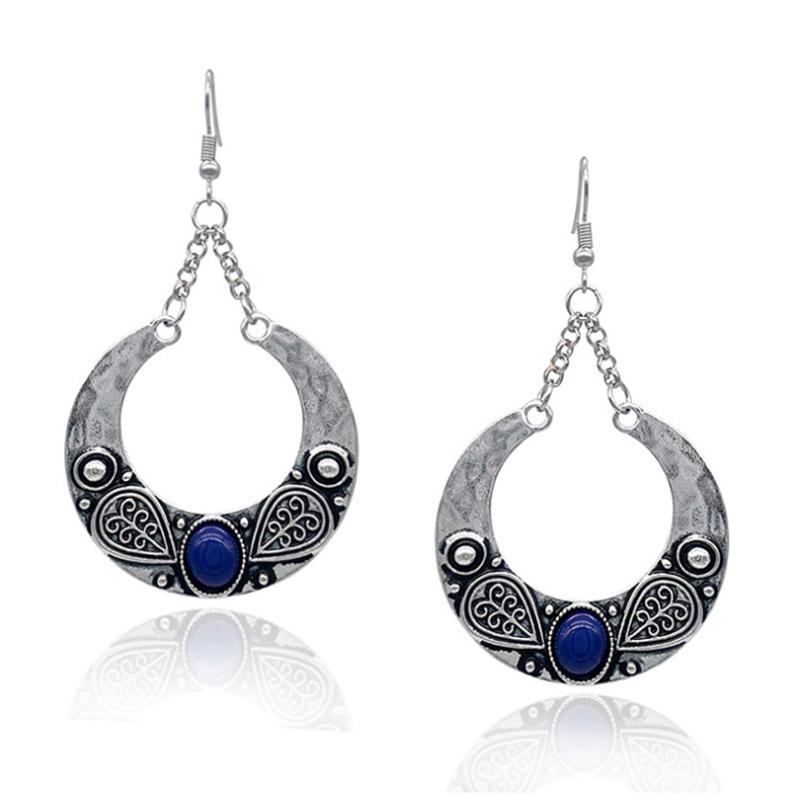 

Vintage Dangle Earrings 4 Colors Synthetic Stone Silver Plated Earrings Boho Pendientes Jewelry Women Gifts