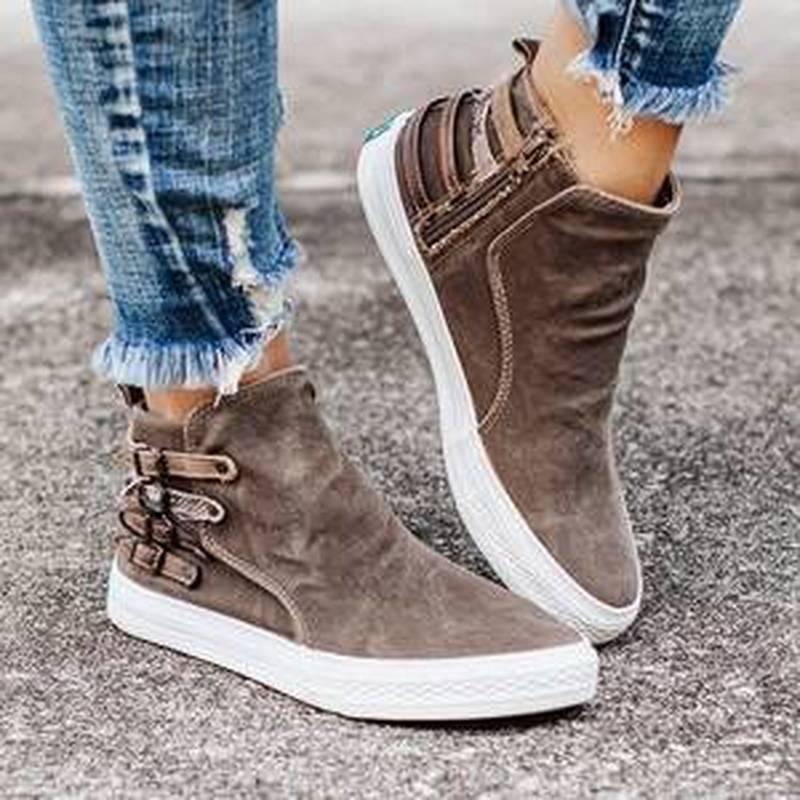 

women ankle boots chaussure gladiator flats denim jean booties plus size autumn warm flat shoes woman zapatos mujer sapato D1874, Khaki