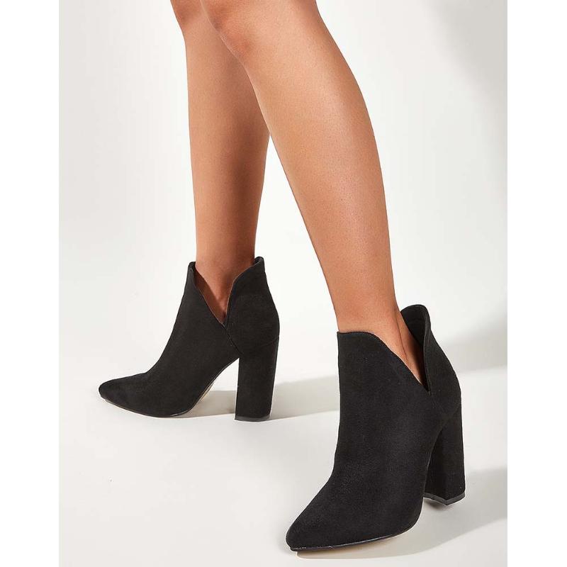

Brand New Chic Trendy Elegant Pointed Toe high-quality Square Heels Flock Slip On Ankle Booties Office Ladies Shoes Boots Women, Black