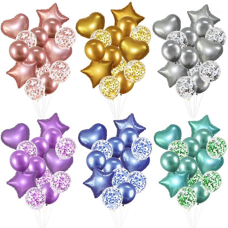 

14pcs Metallic Heart Star Foil Balloon Rose Gold Latex Balloon Helium Air Ball For Baby Shower Wed Birthday Party Decor Globos1