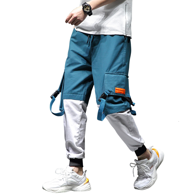 

2021 New Side Stripe Patchwork Men Autumn Hip Hop Casual Joggers Trousers Male Fashion Swag Pants Streetwear Qxt0, Blue