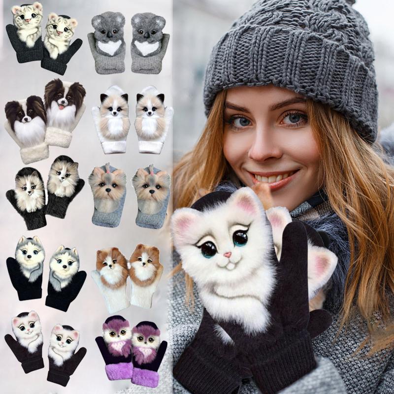 

Hot Sale Animal Cat Dog Panda Racoon Design Winter Warm Gloves Cute Girl Mittens Full Fingers Fashion Accessories Gloves Warm