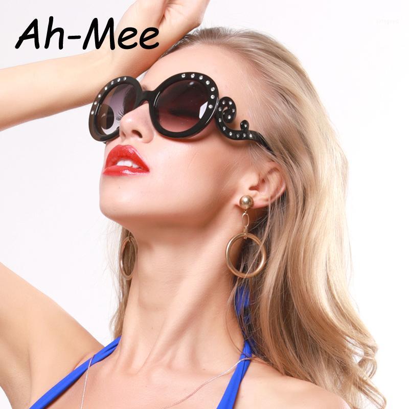 

Sunglasses Retro Round Women Vintage Diamond Big Frame Sun Glasses Gradient Lens Brand Designer Rhinestone Shades Oculos1