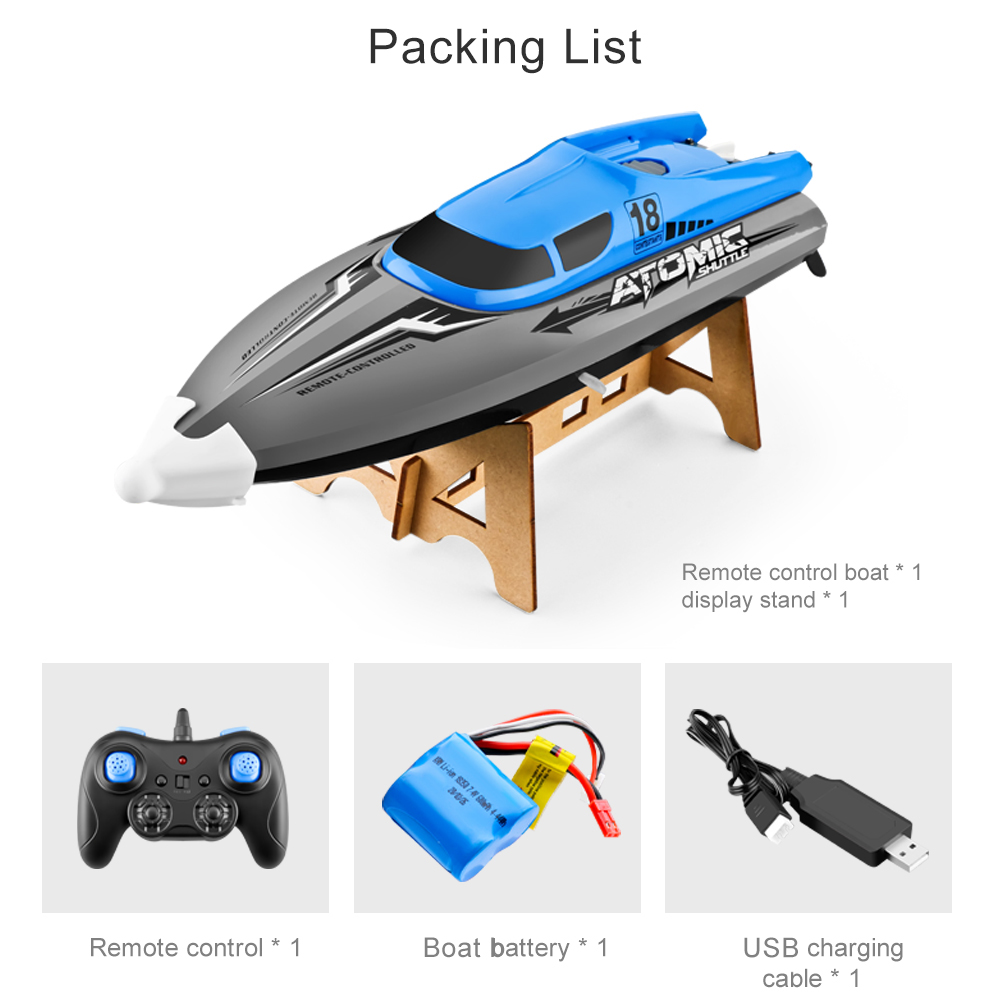 

30KM/H High Speed Racing RC Boat with 370 Motor IPV7 Waterproof 2.4GHz 4 Channel Remote Control Boat Toys for Kids Three Battery, Blue