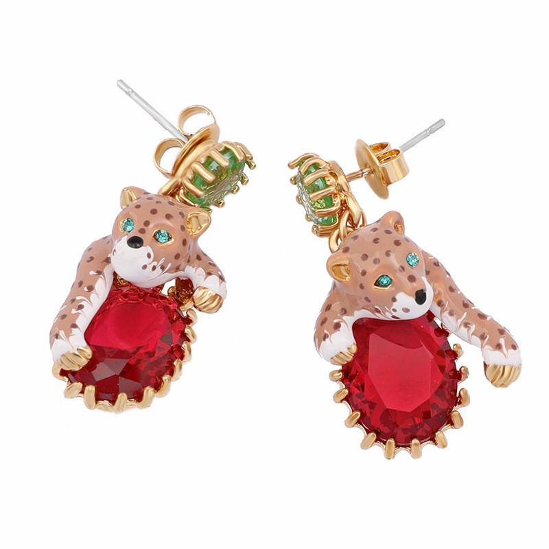 

Little cheetah series European and American style hand-painted enamel earrings