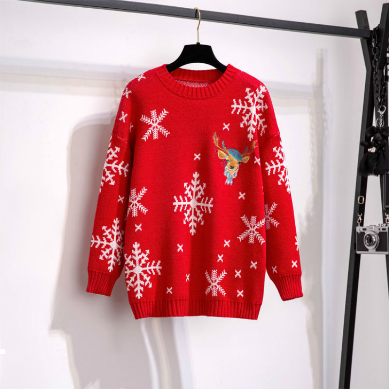 

New padro 2021 veado bordado 0-pescoo grosso natal + cales de  terno camisola vermelha 2 peas inverno feminino P83V, Suit