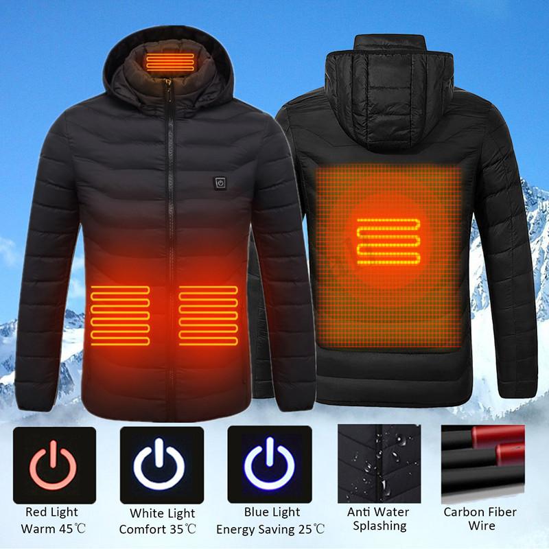 

Heated Vest Jacket Washable Usb Charging Hooded Cotton Coat Electric Heating Warm Jacket Outdoor Camping Hiking Heated, Black
