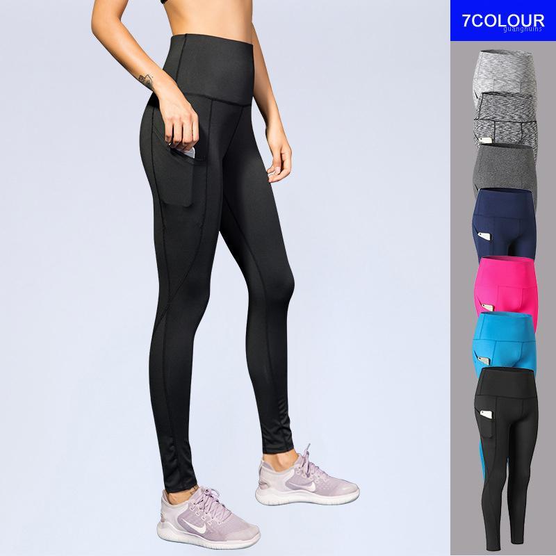 

New Sport Tight Trousers Women Pocket Yoga Running Pants High Quality Girls Black Sexy Slim Yoga Leggings Female Long Pants1, Blue