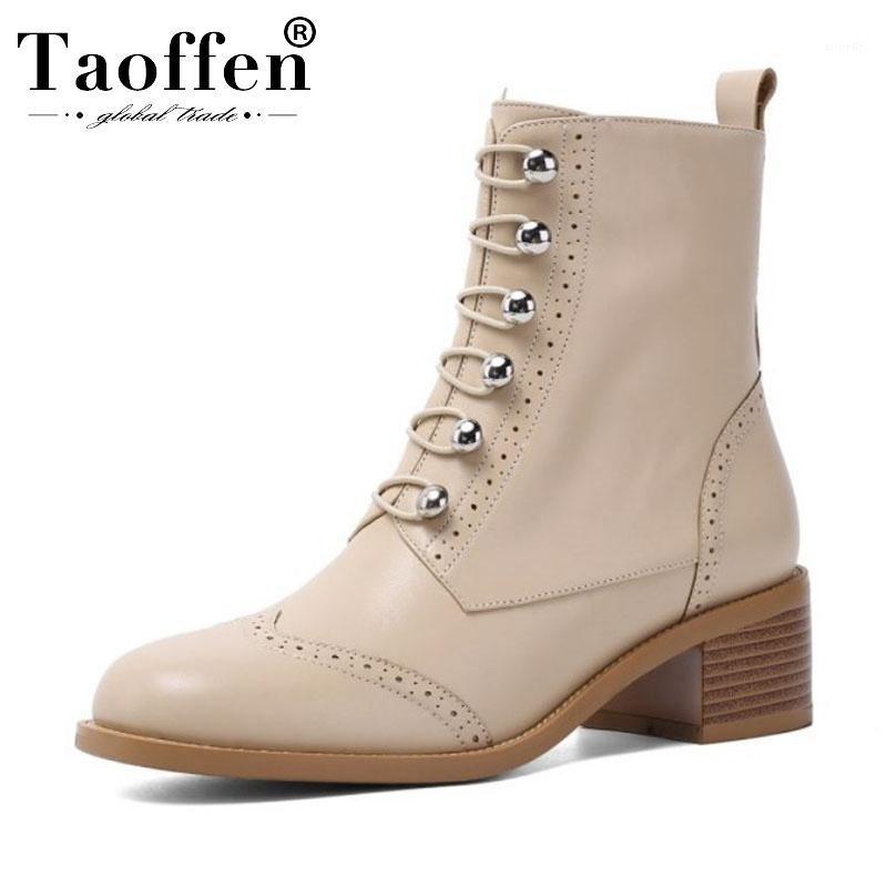

Taoffen Women Genuine Leather Ankle Boots Round Toe Fashion Office Ladies Winter Short Boots Chunky Heel Knight Size 34-401, Black without fur