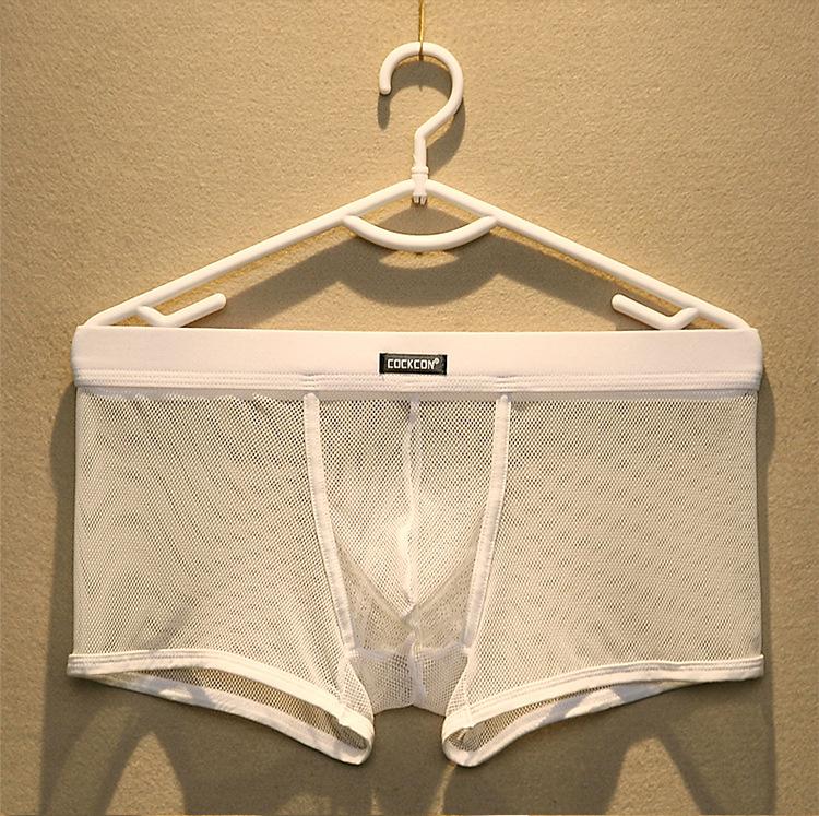 

Men Boxer Shorts Transparent Mesh See Through Fish Net Underpants Low Rise Breathable Man Underwear Panties Lingerie, Red