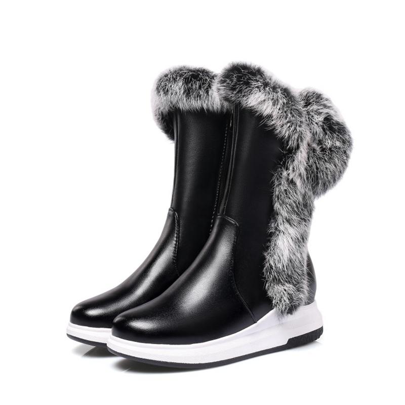 

2021 Fashon Winter Fur Women Ankle Zapatos De Mujer Snow Botas De Mujer Booties Wedges High Heels 3.5cm Warm Boots Shoes C9-59, Black
