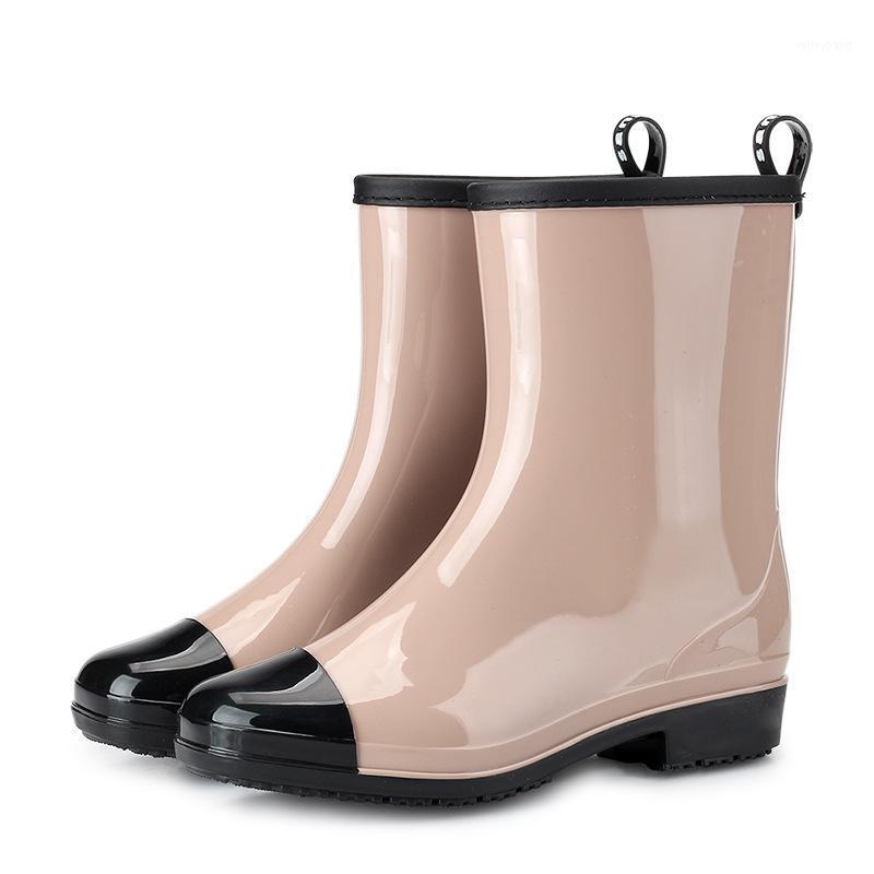 

New fashion non-slip waterproof rain shoes women's middle tube jelly rain boots water boots warm adult with cotton water shoes1, Orange