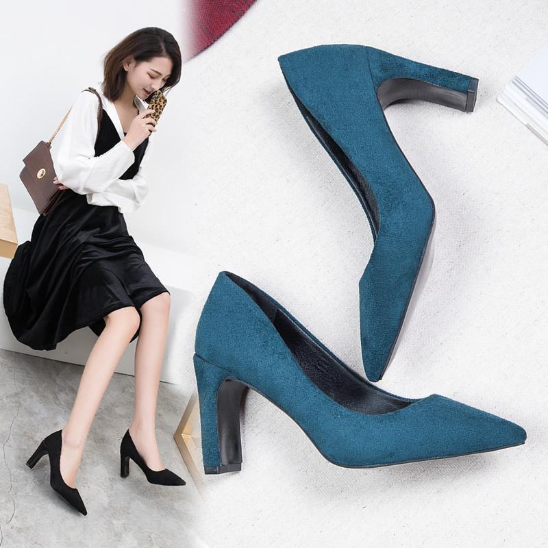 

Plus Size Office Lady Shoes High Heels Dress Shoes Faux Suede Pumps Pointed Toe Boat Woman Shallow zapatos mujer N7743L1, Black
