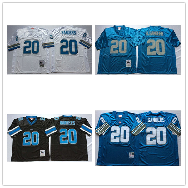 

NCAA Men Barry Sanders White Black Blue NCAA Football Jerseys High Quality Quick Dry Breathable Jersey Men Retro Stitched