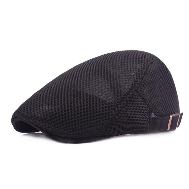 

Unisex Casual Beret Hat Flat Cap Breathable Mesh Cap Newsboy Style Adjustable Summer Fashion Solid Color Black Hat For Men Women, White