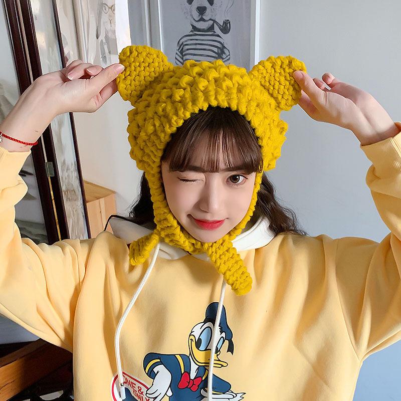 

Obawa New Women Hat Baggy Bonnet Beanies Female Cat Hat Knitted Winter Hats Soft Skiing Slouchy Beanie with Back Opening Party H, C6