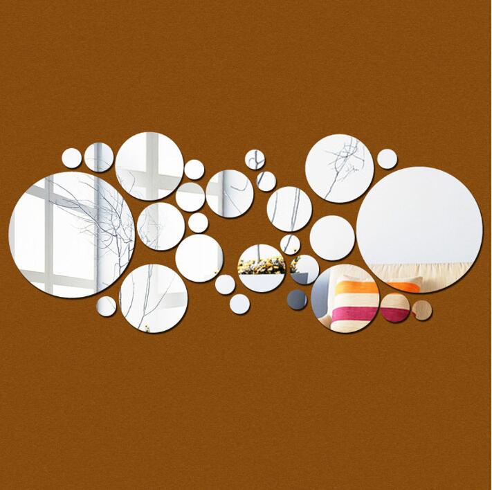 Three dimensional beautiful self-adhesive wall stickers acrylic 28 pieces of circular decorative mirror sticker removable composite-image-591647371
