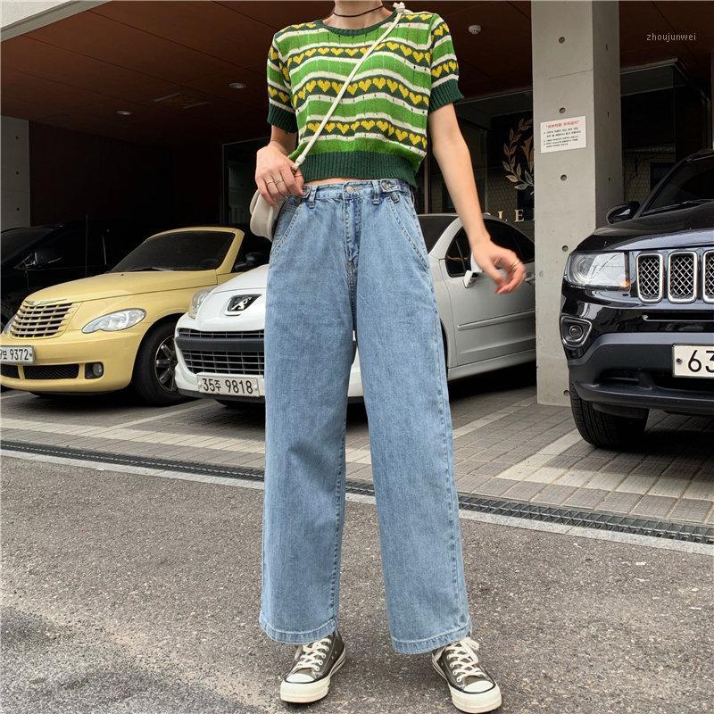 

HziriP 2021 Summer Casual High Street Jeans Denim Slim Chic Slender Female Loose All Match Women Waist Full Wide Leg Pants Women, Photo color