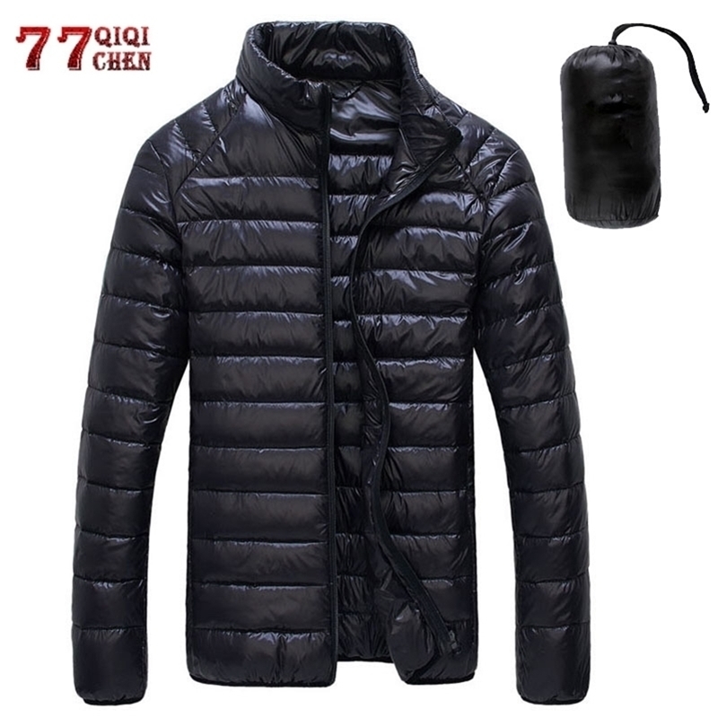 

Autumn Winter Down Jacket Men Casual Stand Collar Ultra Light Parka Coat Portable Outwear Windproof White Duck Down Jacket 6XL 201114, Navy blue