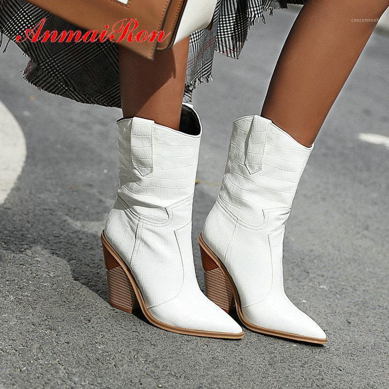 

ANMAIRON 2020 Sexy Ankle Boots for Women Slip-On PU Women Winter Boots Crocodile Grain Spike Heels Pointed Toe Shoes 34-431, Black