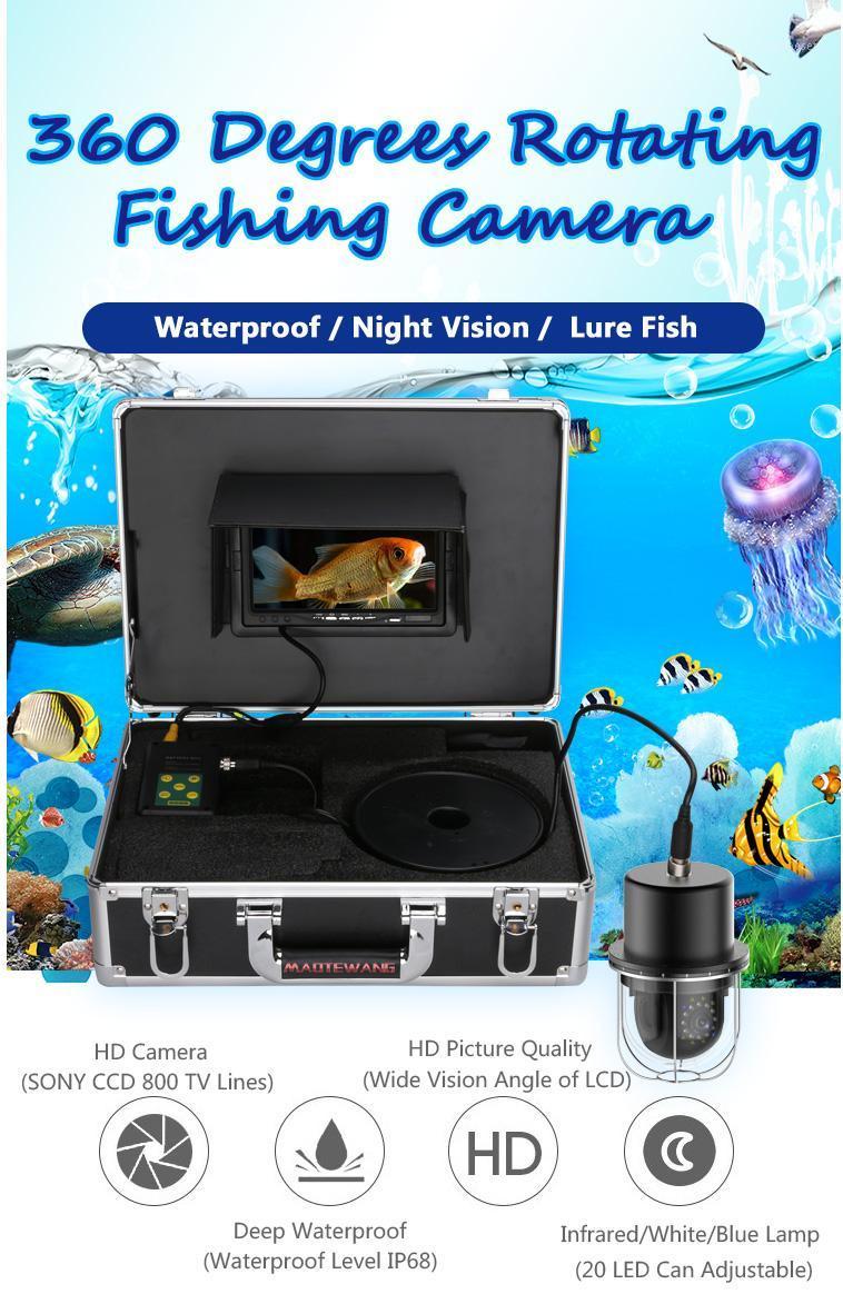 

9 Inch 20m 50m 100m Underwater Fishing Camera Fish Finder with IP68 Waterproof 20 LEDs 360 Degree Rotating Viewing for Fishing1